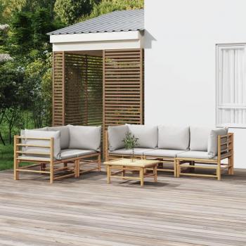vidaXL 6-Piece Garden Lounge Set with Light Grey Cushions and Bamboo Frame