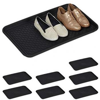 Bandejas Zapatos Grandes Antigoteo Relaxdays, Set de 8, con Relieve, para Recibidor y Auto, PP, 3 x 60 x 40 cm, Negro