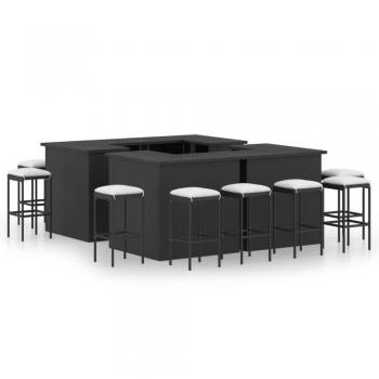 16-Piece Black Poly Rattan Garden Bar Set with Cushions