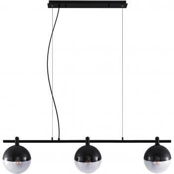 Lámpara colgante Lucande Dustian, 3 luces, 124 cm, diseño negro, vidrio e.o., para salón y comedor, E27