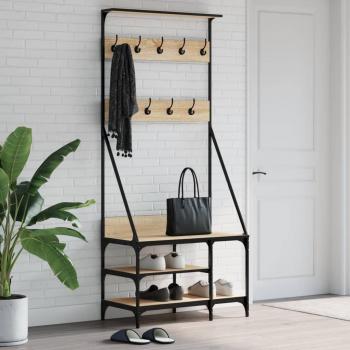 Perchero con zapatero Sonoma Oak 80x40x184 cm, color Marrón, diseño funcional y elegante, fabricado en melamina de alta calidad, incluye espacio para colgar abrigos y zapatos, ideal para entradas y vest