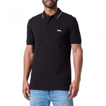 BOSS Green Regular Fit Polo Shirt 'Paule 4' with Label Stitching - Black - Size M