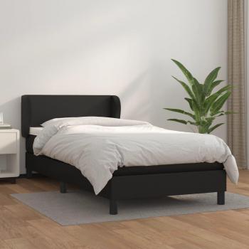 Cama box spring blanda con colchón negro 80x200 cm en cuero sintético