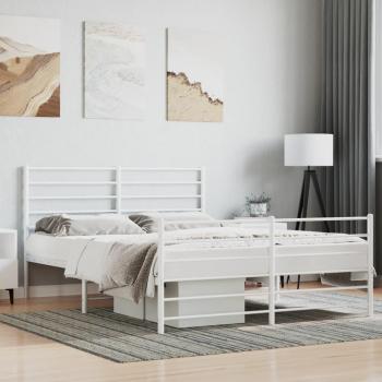 Cama de metal con cabecero y estribo blanco 140x190 cm