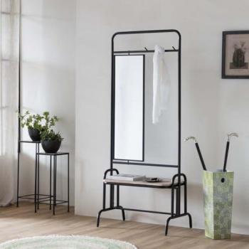 Recibidor con banco y espejo de metal y madera gris 77x45x181,5h cm de estilo Industrial