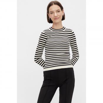 Pieces - Top punto manga larga de mujer, Jersey Crista 17115047 Negro