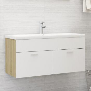 Gabinete de lavabo Sonoma en blanco y roble, dimensiones 100x38,5x46 cm, fabricado en multicapa