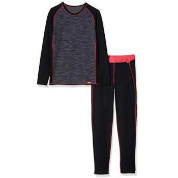 Löffler KI. Set Lang TRANSTEX Warm RB Ropa Interior, Infantil, Negro y Rosa, 128