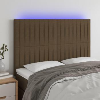 Cabecero LED Marrón Oscuro 144x5x128 cm Tela con luces LED