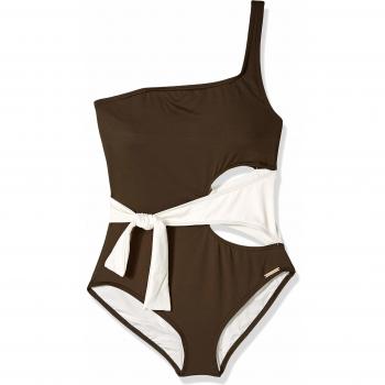 VINCE CAMUTO Women's Shoulder One Piece Swimsuit with Side Wrap