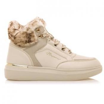 Zapatillas Deportivas de Mujer Mariamare 63444 Beige con Pelo al Tobillo, Cierre de Cordones y Puntera Redonda