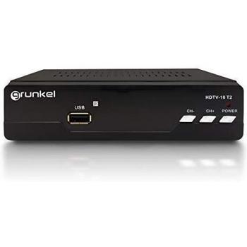 Grunkel - HDTV-18 T2 - Sintonizador TDT T2 USB reproductor y grabador en directo y diferido. Bajo Consumo. Mando a distancia. Marca España - Fácil instalación - Negro