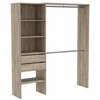 Armario Columna con 2 Barras Colgadoras, 4 Estantes y 2 Cajones para Dormitorio/Vestidor - 205x185x44 cm