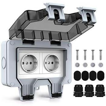 Tikola enchufes impermeables para exteriores, doble enchufe eléctrico para exteriores IP66, cubiertas de enchufes resistentes a la intemperie, 2 enchufes de pared impermeables con cubiertas