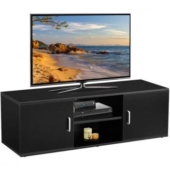 LANGRIA Mesa de Televisión con 2 Puertas 2 Estantes Inferiores y Agujero Pasacables Mesa Soporte Moderno de Salón Comedor Habitación