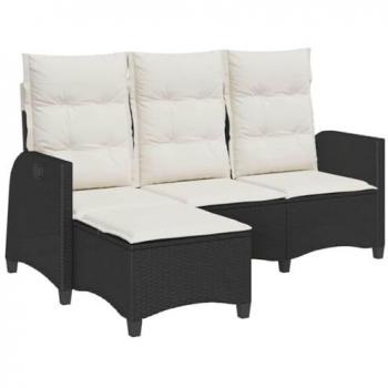Reclining L-Shaped Garden Sofa with Cushions - Black Poly Rattan