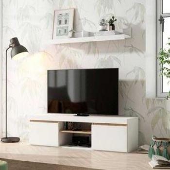 Mueble Bajo de TV Elis 2 Puertas+2 Huecos Blanco Mate 40,5x140x39,6 cm
