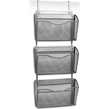 Soporte de Revistas Colgante de Metal Plateado con 3 Compartimentos para Documentos A4, 35.5x9x85.5 cm