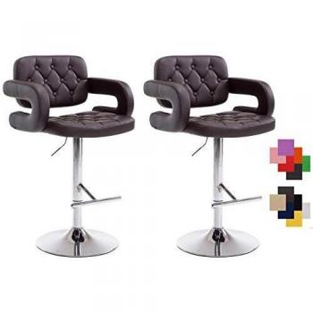 Set de 2 Taburetes de Bar Dublin Marrón Ajustables en Altura con Estilo Chesterfield y Apoyabrazos