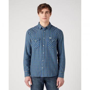 Wrangler - Camisa de hombre de corte classic en color azul de cuadros, tipo Western, corte regular