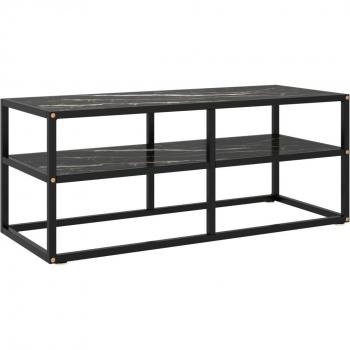 Mueble para TV de vidrio templado y mármol negro 100x40x40 cm, Mueble de salón, Mesa de TV, Mueble tele