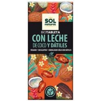 Tableta chocolate con leche de coco y dátiles bio Sol Natural 70 g