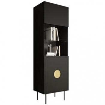 Vitrina Charlotte N117, Con Puertas, Negro y Roble Craft, 60 x 190 x 40 cm
