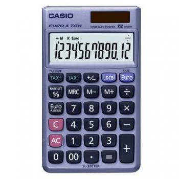 Calculadora Casio SL-320TE, 12 dígitos, cálculo de impuestos, conversión de divisas, solar/batería