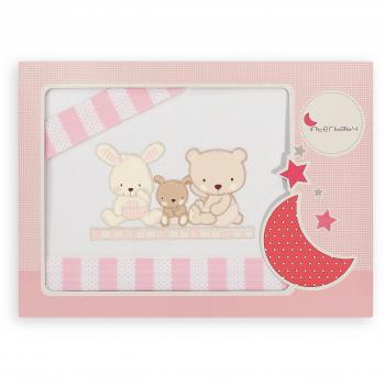 INTERBABY - Juego de sábanas para minicuna Love,color blanco y rosa