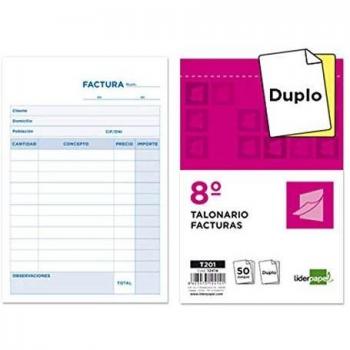 Talonario liderpapel facturas 8º original y copia t201 sin i.v.a.