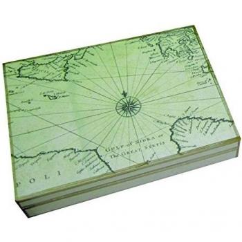 Fundashop FCPV22 - Caja de gemelos, decoración de mapamundi, madera, color hueso y beige
