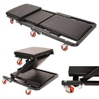 AREBOS Tablero de Rodillos de Taller 2 en 1 con Función de Asiento y Tumbona, 6 Ruedas Giratorias de 360°, Capacidad de Carga hasta 150 kg