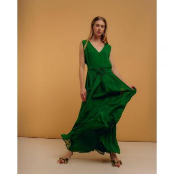 Vestido largo con volante y cuello pico NIZA