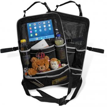 Organizador de asiento trasero para niños con bolsillo para tableta | bolsa para respaldo para cosas de viaje y juguetes | organizador respaldo coche | Fácilmente lavable protector de asiento trasero