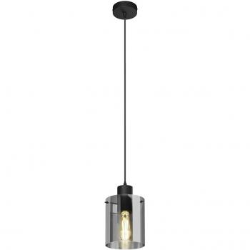 Lámpara colgante Kourtney de Lindby, moderna, de vidrio y metal en negro, 1 luz E27 para salón y comedor