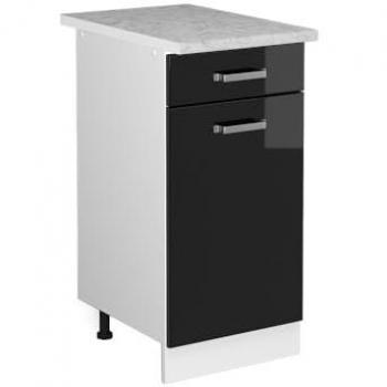 Mueble Bajo Universal R-Line Vicco, Negro Brillo Intenso, 40 cm con Cajón y Encimera