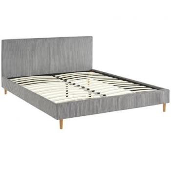 Cama con sommier de lamas y cabecero, 211 x 167.5 x 89 cm, gris, acabado en terciopelo acanalado (grosor grueso)