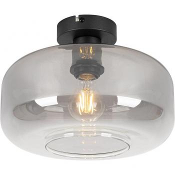 Plafón Art Deco negro con cristal ahumado - Bizle, Vidrio / Acero, Redonda, Adecuado para LED, Max. 1 x 25 Watt
