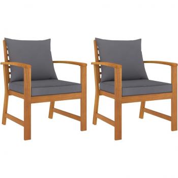 Dark Grey Cushion Garden Chairs Set of 2 Solid Acacia Wood