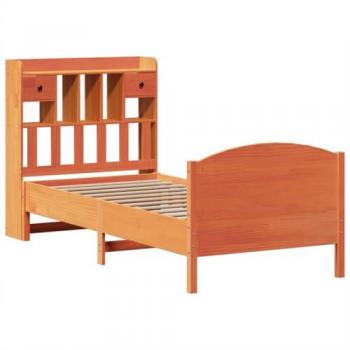 Cama con estantería sin colchón de madera maciza marrón 90x190 cm