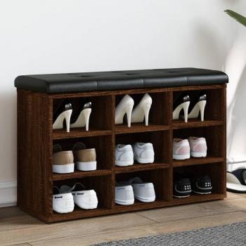 Banco zapatero de madera multicapa en color marrón roble, dimensiones 82x32x50 cm