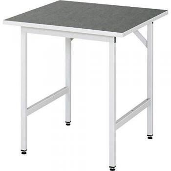 Mesa de trabajo regulable en altura con superficie de linóleo 750x800mm, capacidad hasta 300 kg, color gris claro