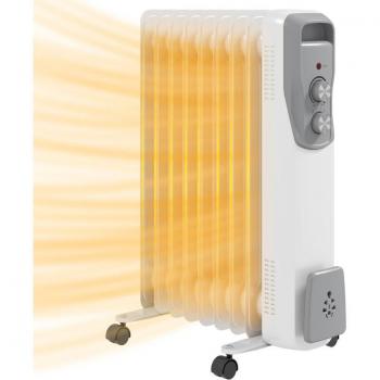 Radiador de Aceite Silencioso Homcom 2000W con Temperatura Ajustable y Protección contra Sobrecalentamiento, 3 Configuraciones de Calor para Espacios de hasta 25 m²