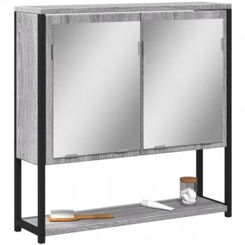 Armario con espejo de baño madera gris Sonoma 60x16x60 cm