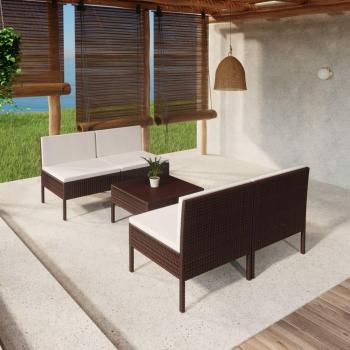 5-Piece Brown Poly Rattan Garden Lounge Set with Cushions