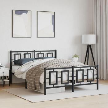 Cama pediátrica con cabecero y estribo de metal negro 140x200 cm