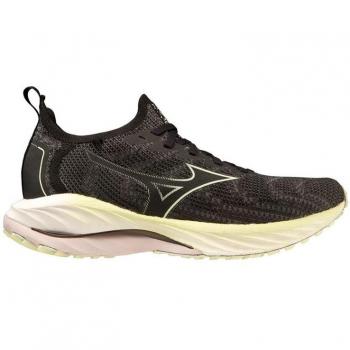 Mizuno Women's Wave Neo Wind Running Shoes - Black and Dark Gray with Light Yellow Accents, Size 10 US
