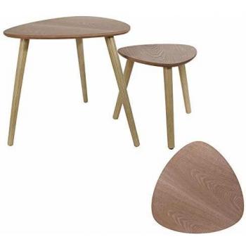 Conjunto de Mesas Nido Triangulares Diseño Pebble de Pino MDF - Set de 2 mesas auxiliares nido en color marrón
