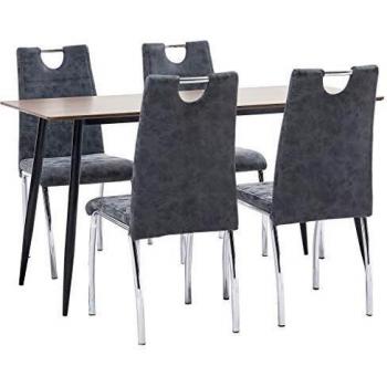 vidaXL Juego de Comedor 5 Piezas Cuero Sintético Mobiliario Decoración Interior Casa Hogar Robusto Duradero Resistente Funcional Práctico Útil Negro