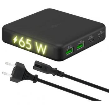 Cargador Multipuerto USB-C PD GaN 65W, 2 Puertos C (Power Delivery) y 2 Puertos A (Quick Charge 3.0), Estación de Carga Rápida Negra